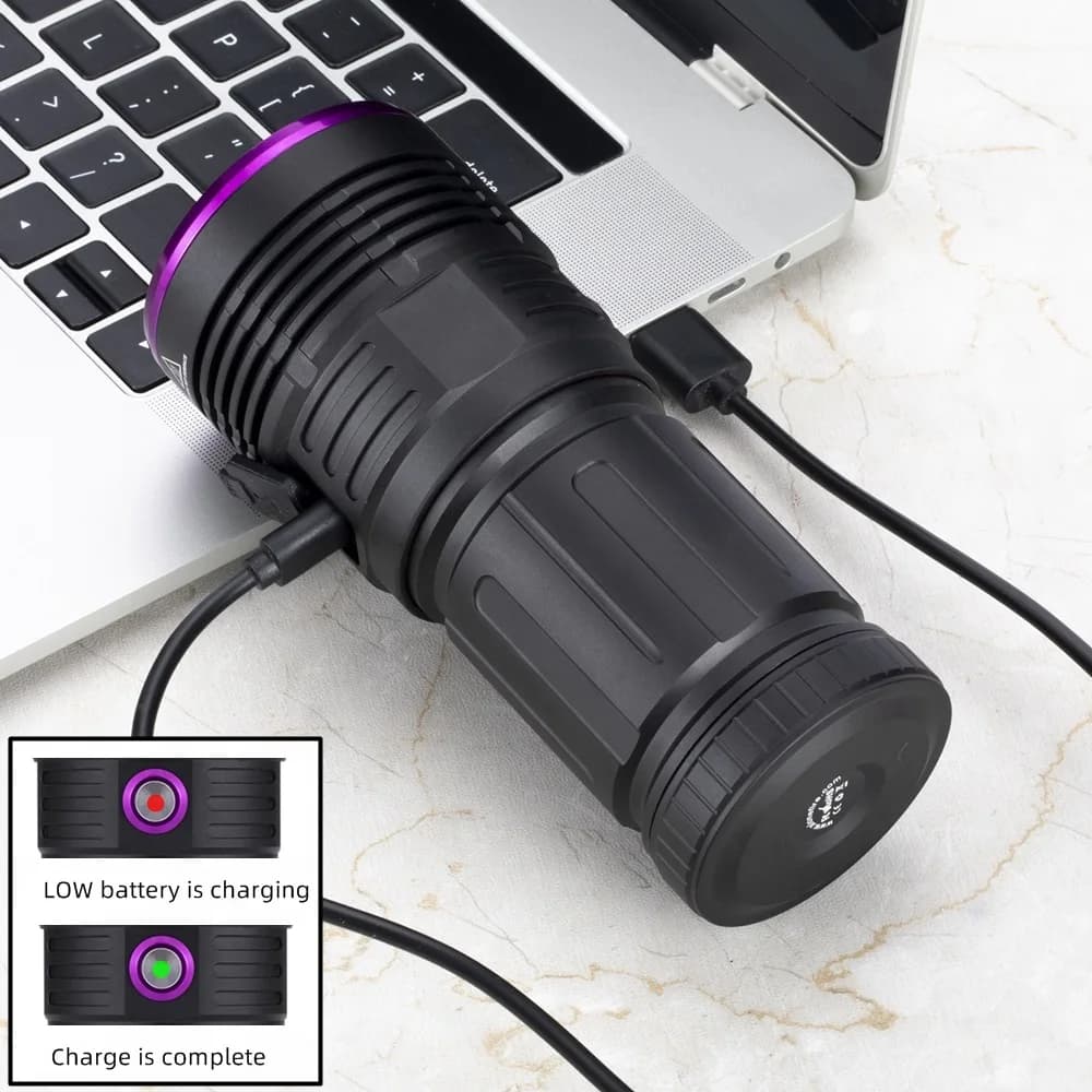 Lampe de poche ultraviolette UV haute puissance 80W 365nm, Rechargeable par USB, torche à lumière no