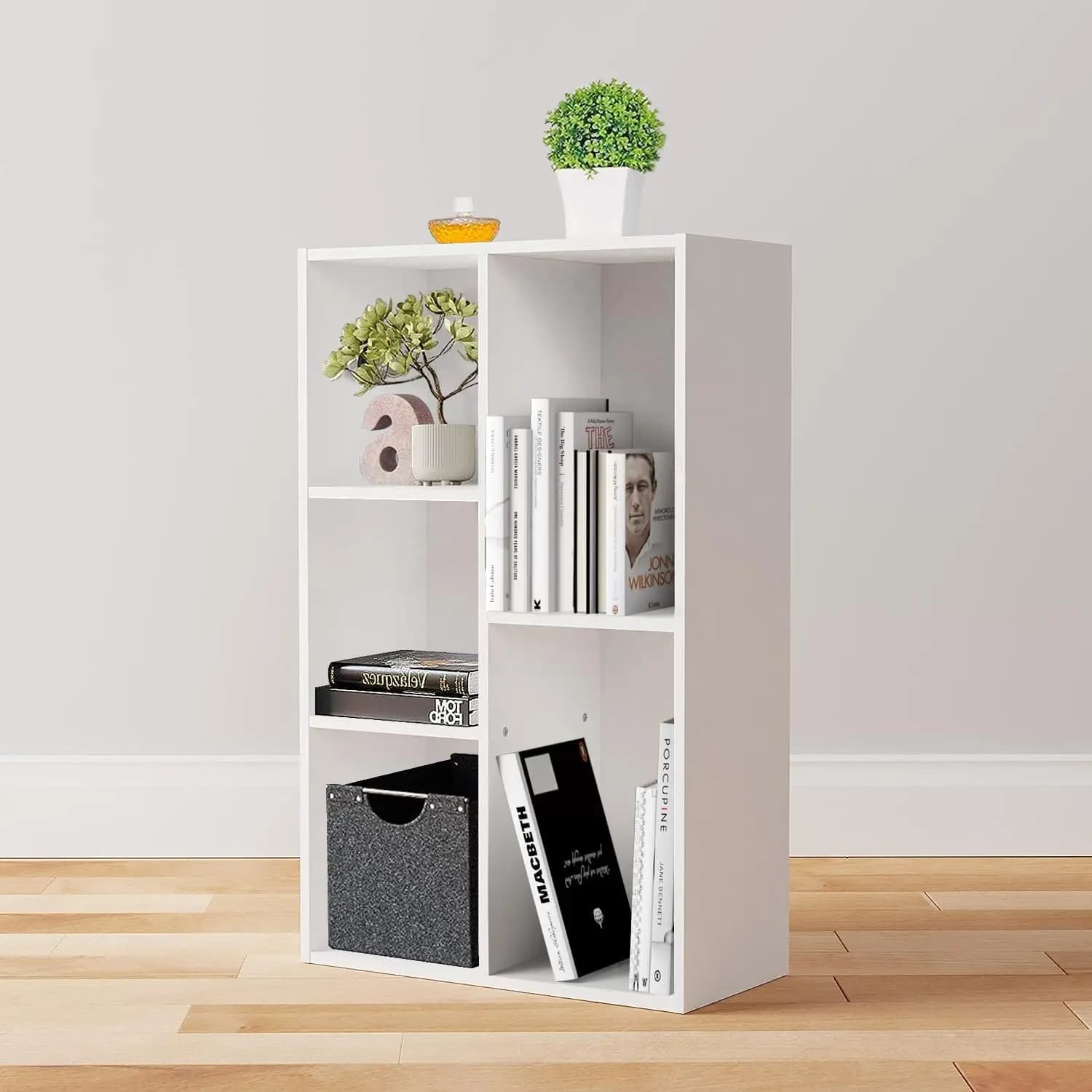 Bibliothèque de rangement à 5 cubes, étagères blanches robustes pour livres et objets de collection,