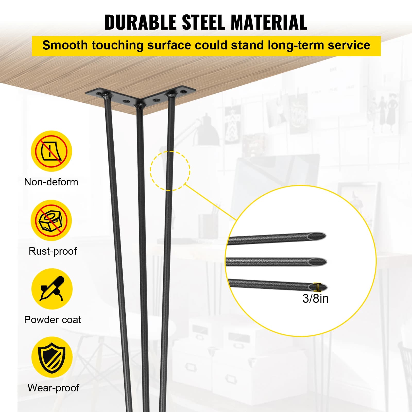 SucceBuy 4 pièces pieds de Table en métal 16-40 pouces 3 tiges pieds de meubles en épingle à cheveux