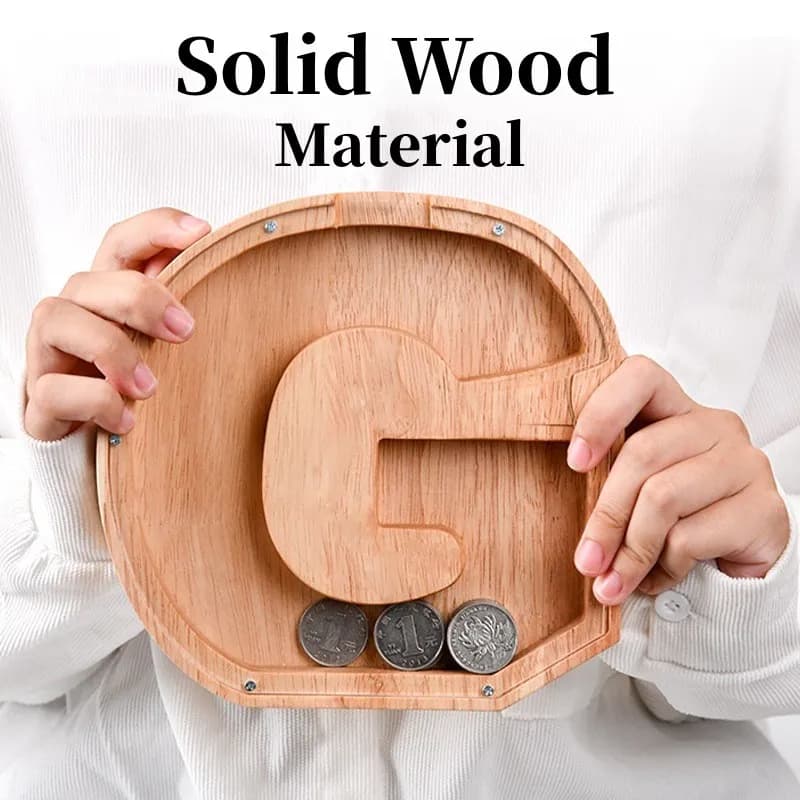 Tirelire anglaise 26 lettres, boîte d'économie d'argent en bois, pot de pièces de monnaie, boîte de 
