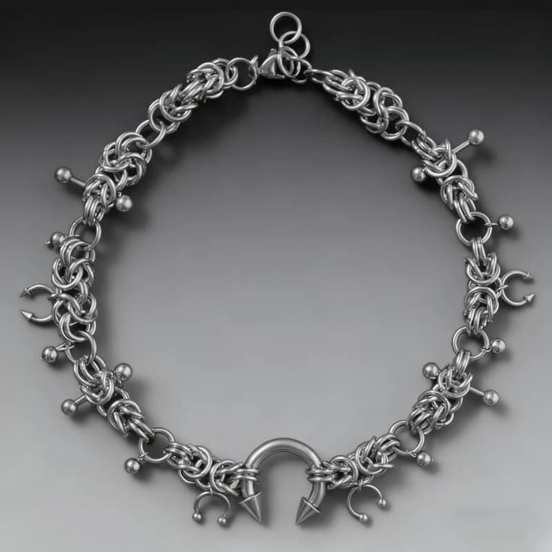 Punk mode acier inoxydable Rivet fer à cheval anneau bricolage pendentif collier pour les femmes Coo