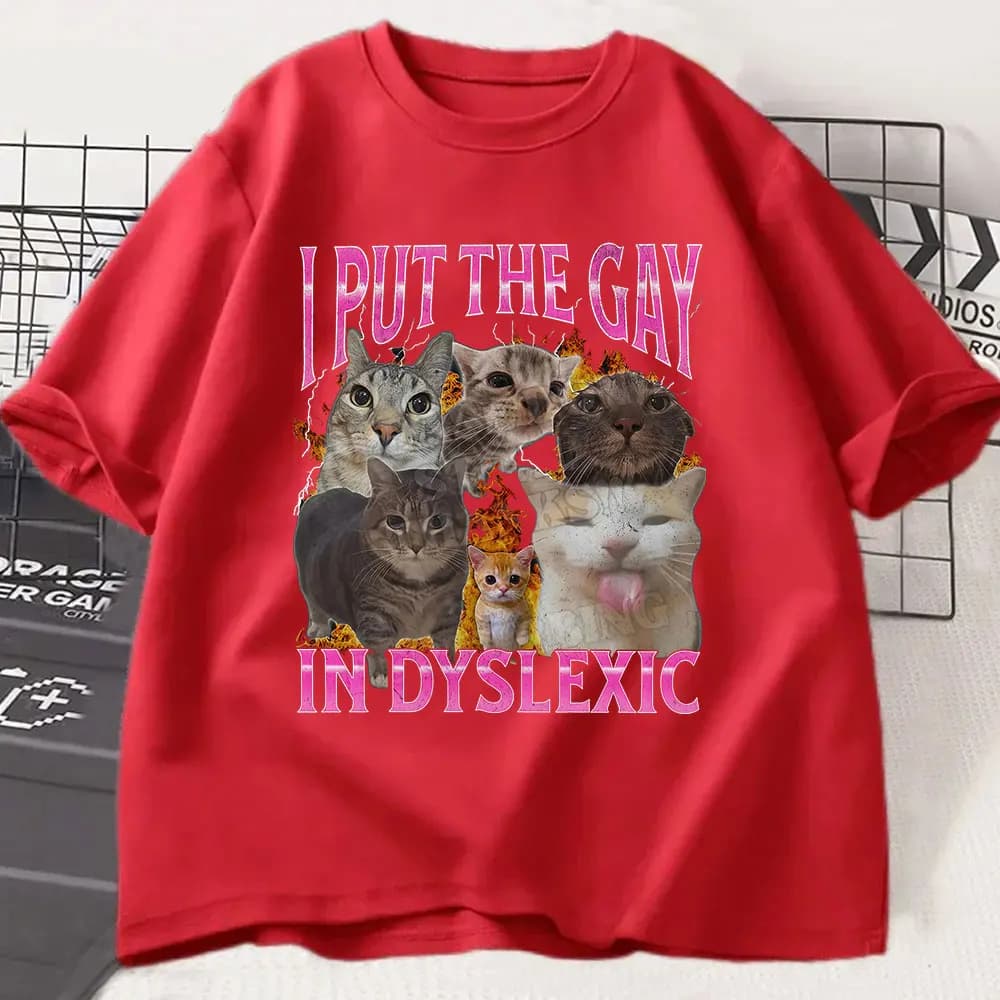 Je mets le Gay en dyslexique drôle chat Meme T-shirts mode Vintage ample à manches courtes T-shirt h
