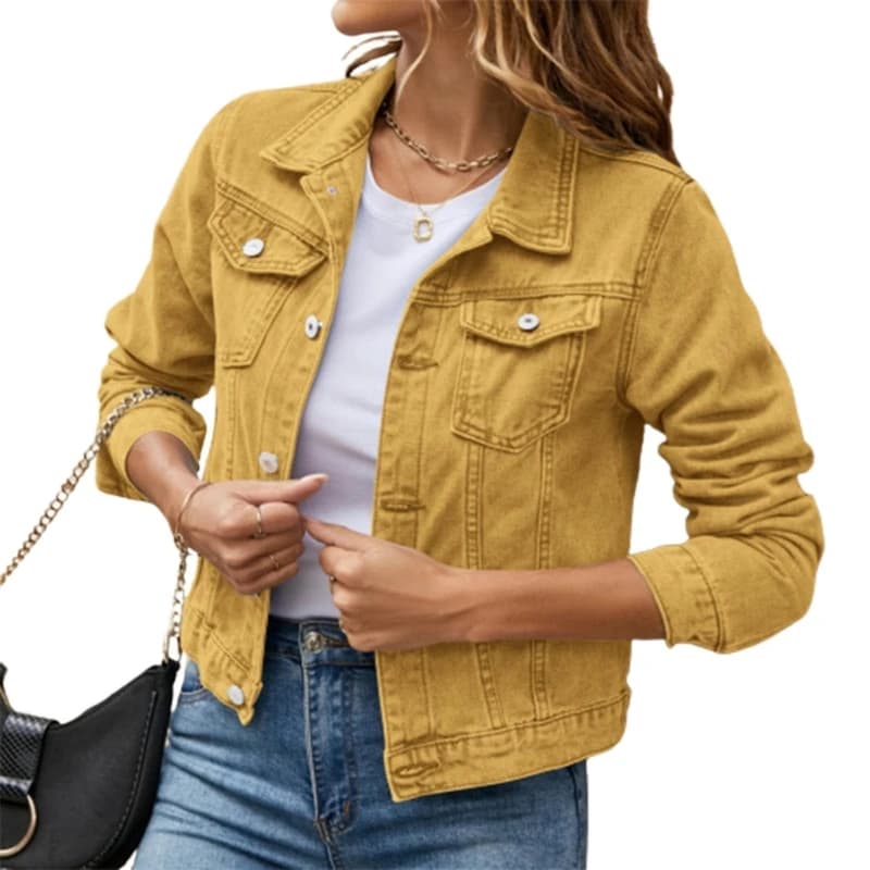 Veste en Jean courte à manches longues pour femmes, manteau camionneur décontracté, livraison direct