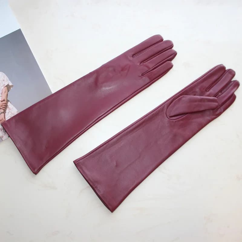 Nouveaux gants longs en peau de mouton pour femmes, gants en cuir de couleur unie pour écran tactile
