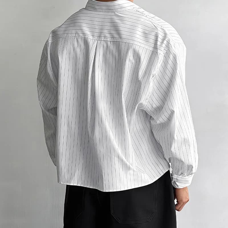 Nouveau britannique rétro hommes chemises rayées à la mode revers ample à manches longues Cardigan h