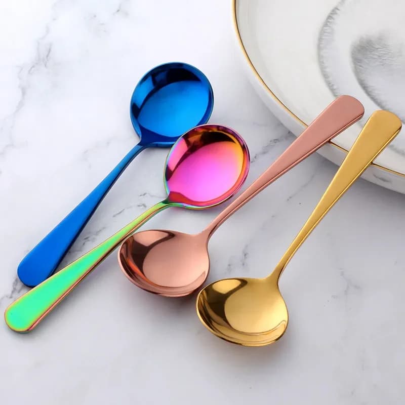 Ensemble de cuillères à soupe rondes en acier inoxydable, cuillère à dessert, cuillère à crème glacé