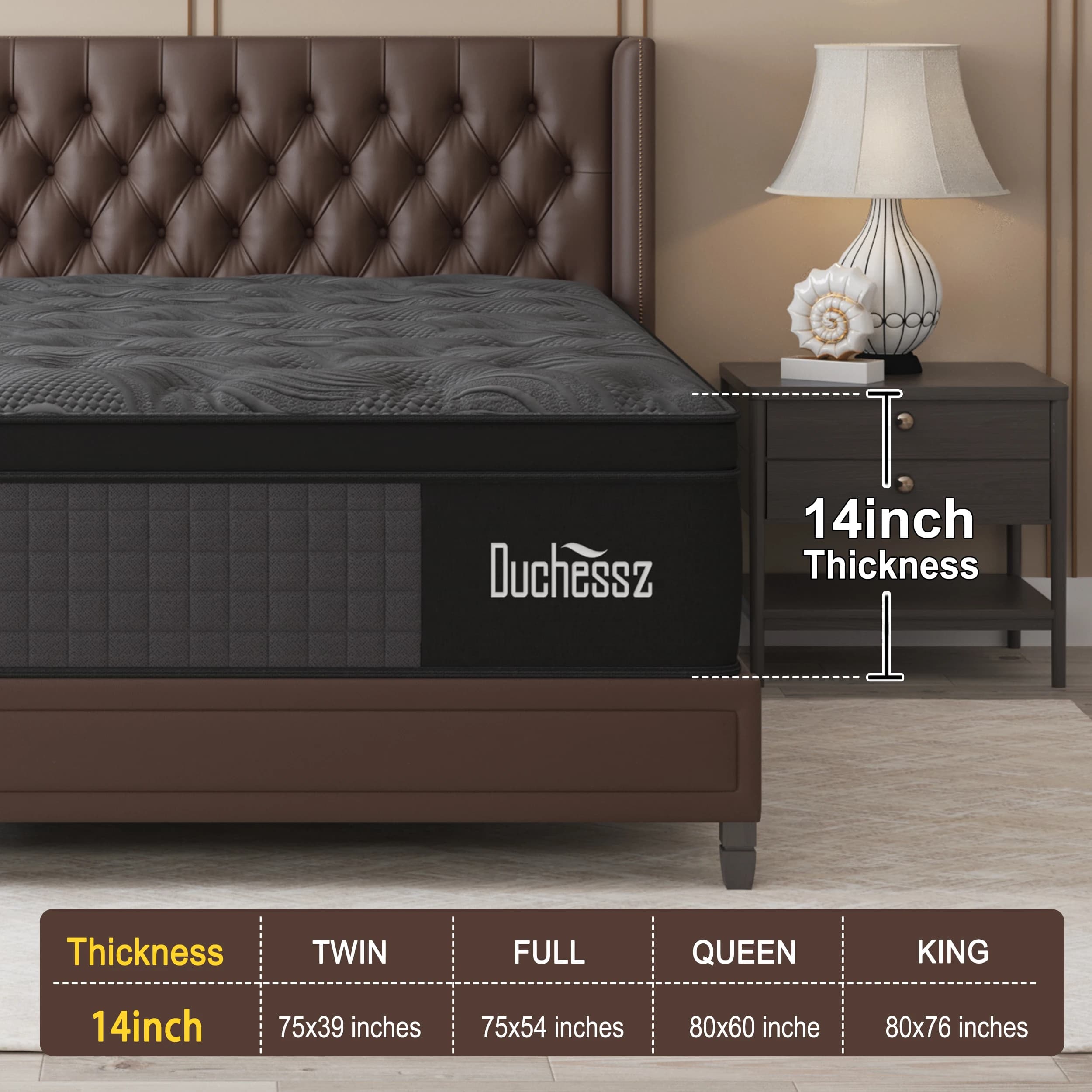 Matelas double King Queen Size 14 pouces dans une boîte, mousse à mémoire de forme hybride à ressort