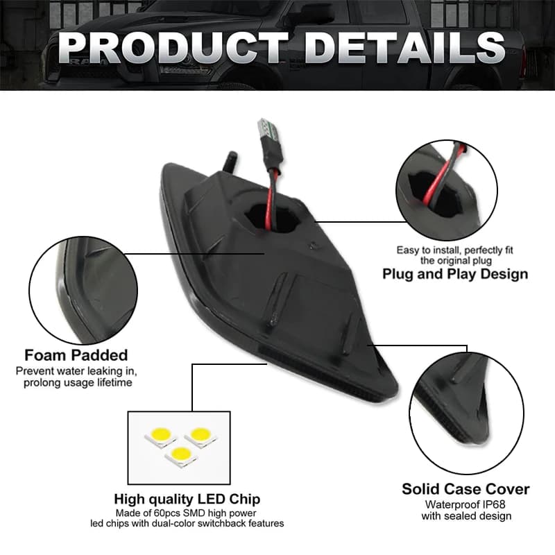 Feux de position latéraux pour Jeep Wrangler TJ, bande triple-nucléoLED ambre, clignotant, feux laté