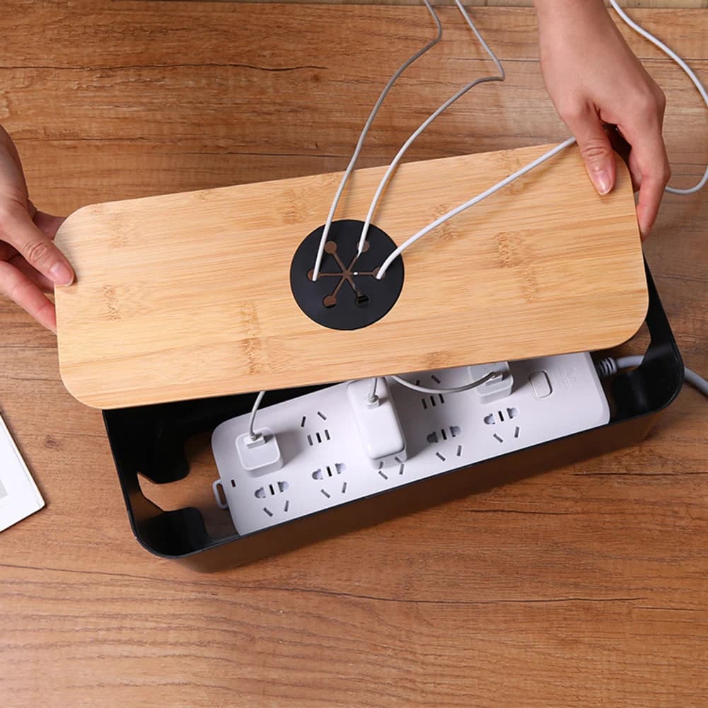 Boîte de rangement de câbles en bois, mallette de rangement de ligne électrique, organisateur de pri