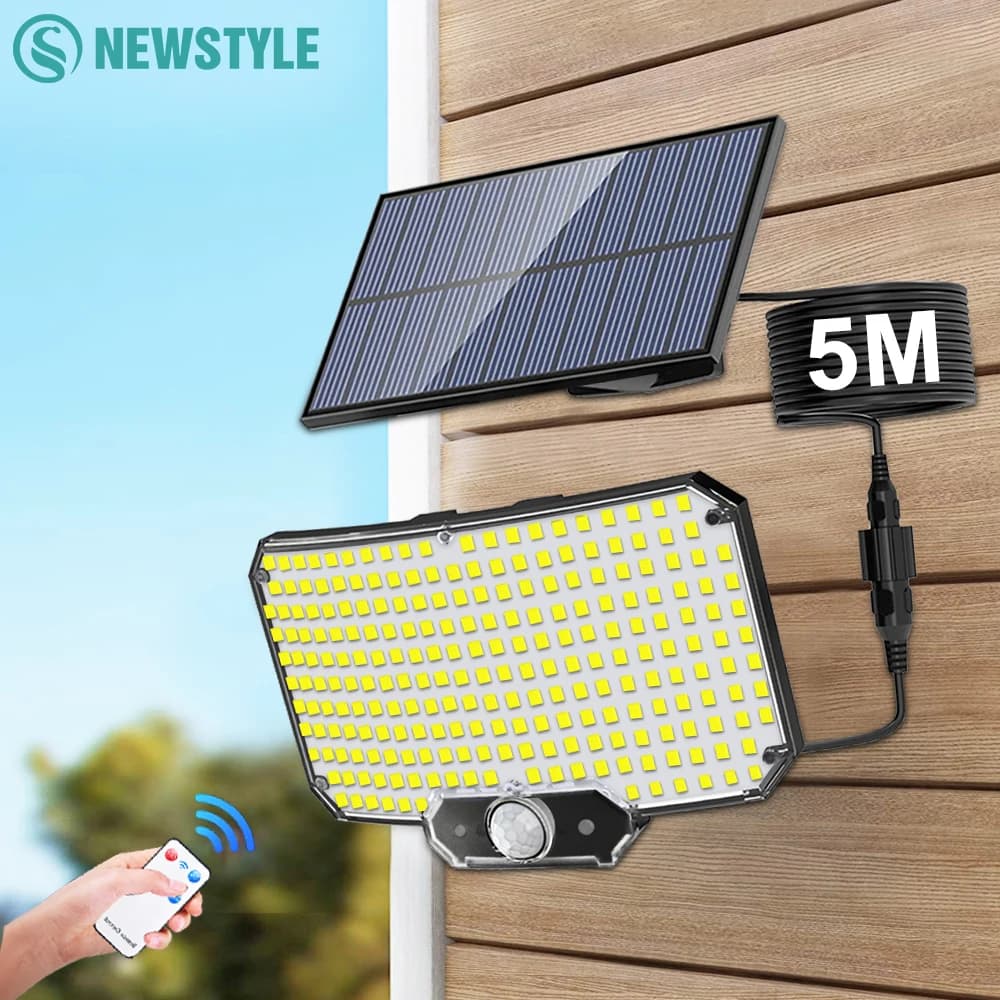 Lampes Solaires à 234 ou 318/348 LED avec 3 Modes de Fonctionnement, Détecteur de Mouvement Super Lu