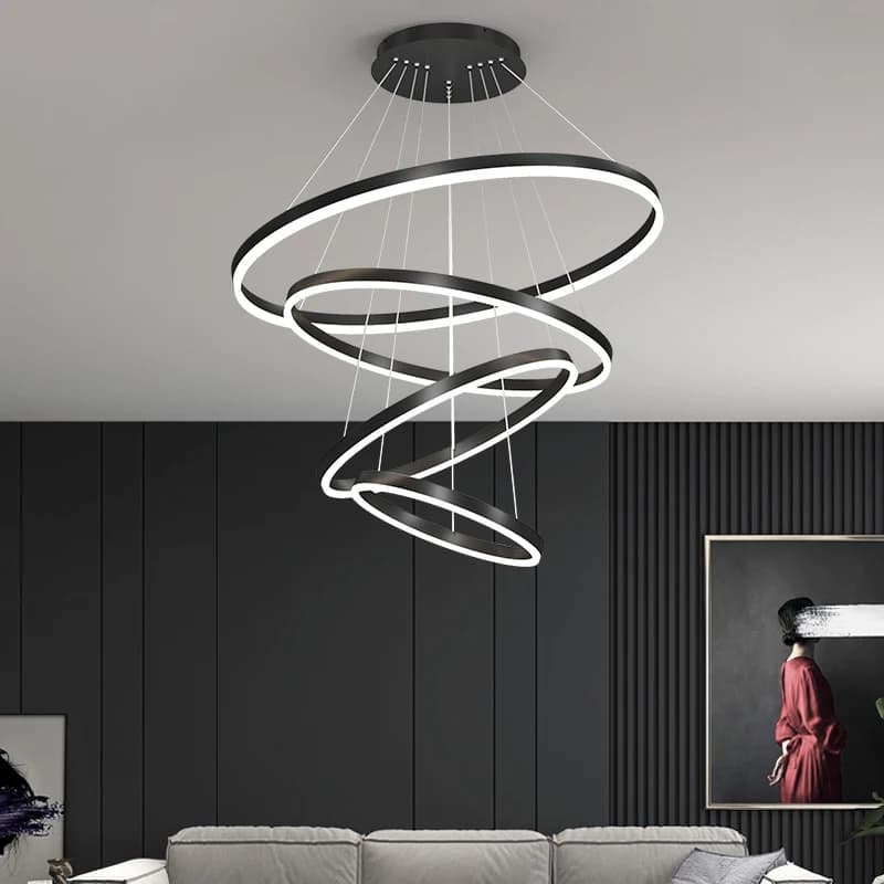 Lustre moderne à LED, anneau circulaire, luminaire suspendu au plafond, noir, loft, salon, salle à m