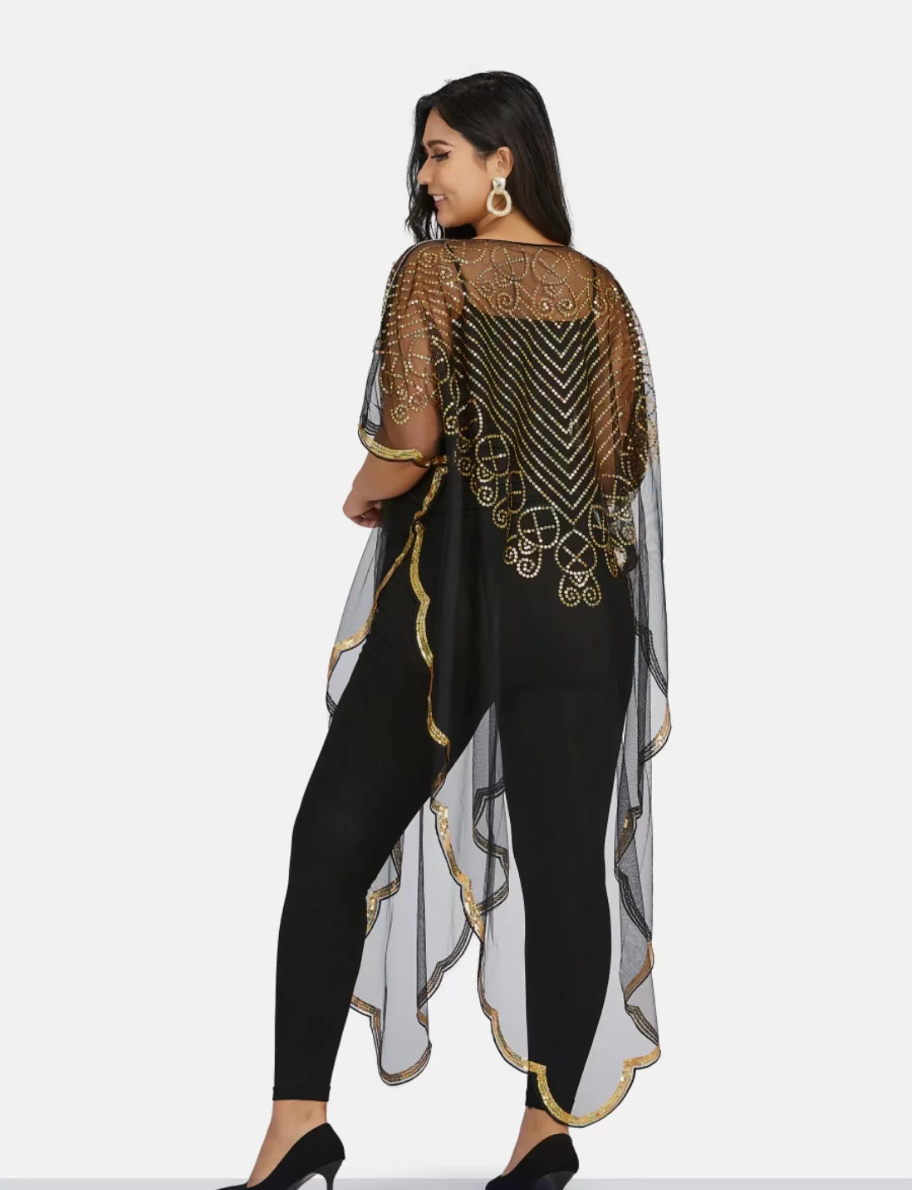 Robe cape cardigan en gaze à paillettes pour femmes, robes de soirée tempérament, rouge, vert, bleu,