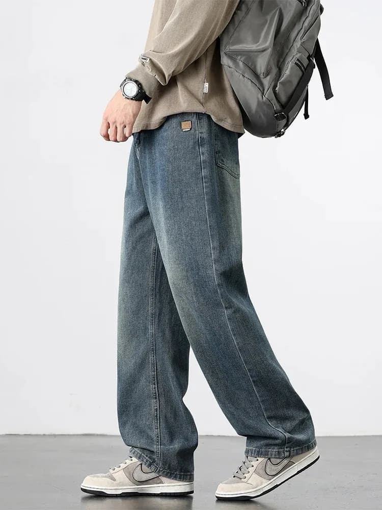 Jeans droits rétro américains printemps-automne, streetwear pour hommes, mode coréenne, pantalon en 