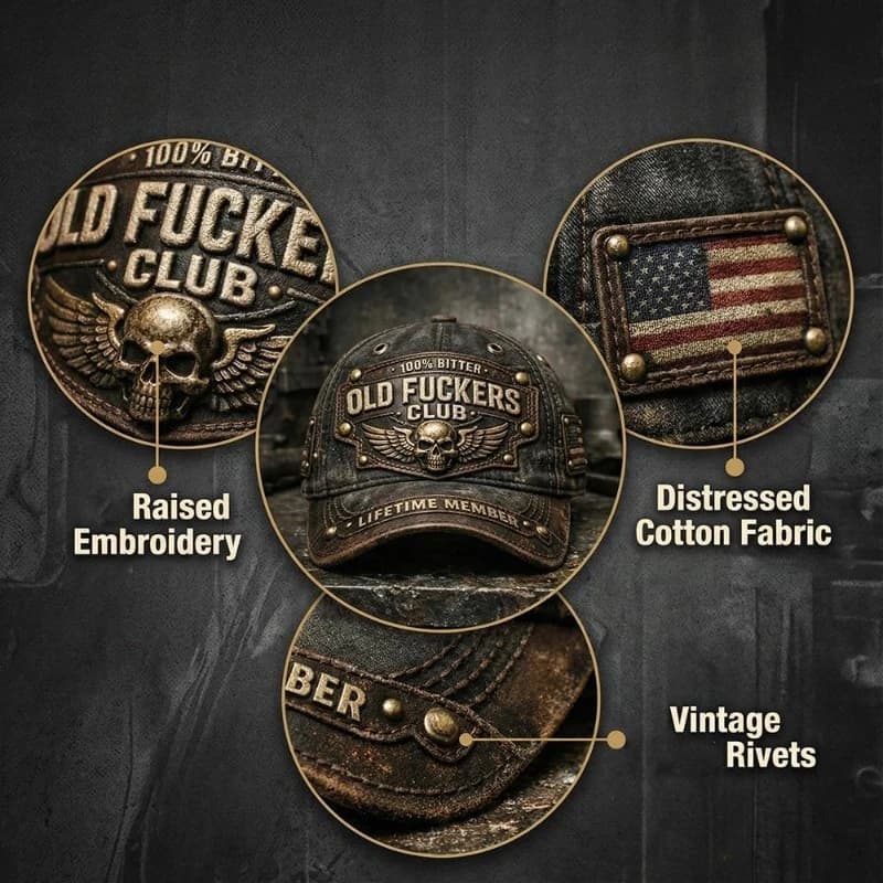 Casquette de baseball en coton vieilli avec lettrage brodé unique - Casquette Old Fers Club Bitter L