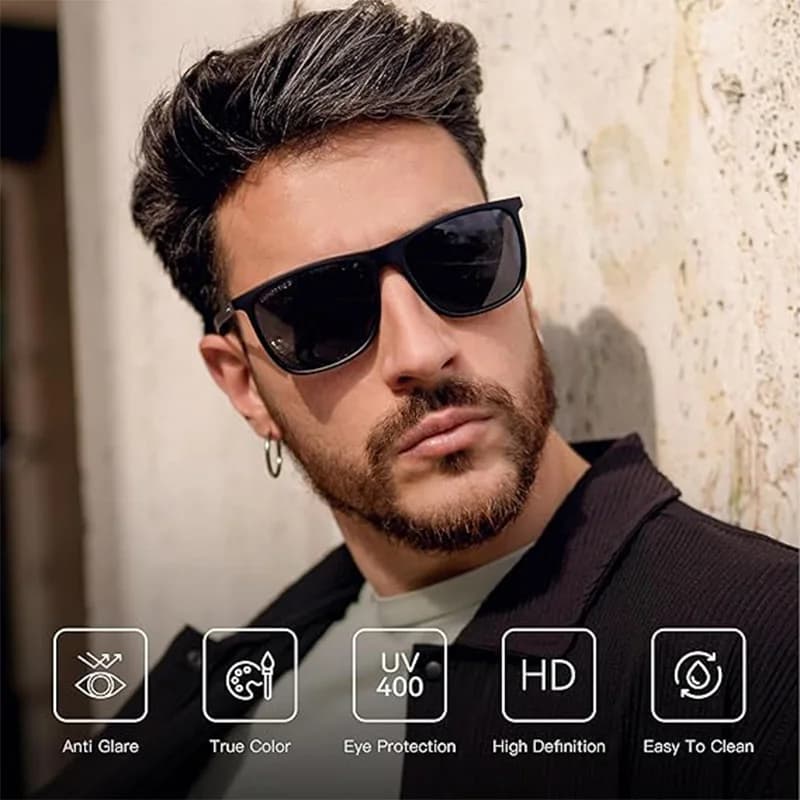 ZENOTTIC lunettes de soleil polarisées carrées pour hommes lunettes de soleil ultralégères en Fiber 