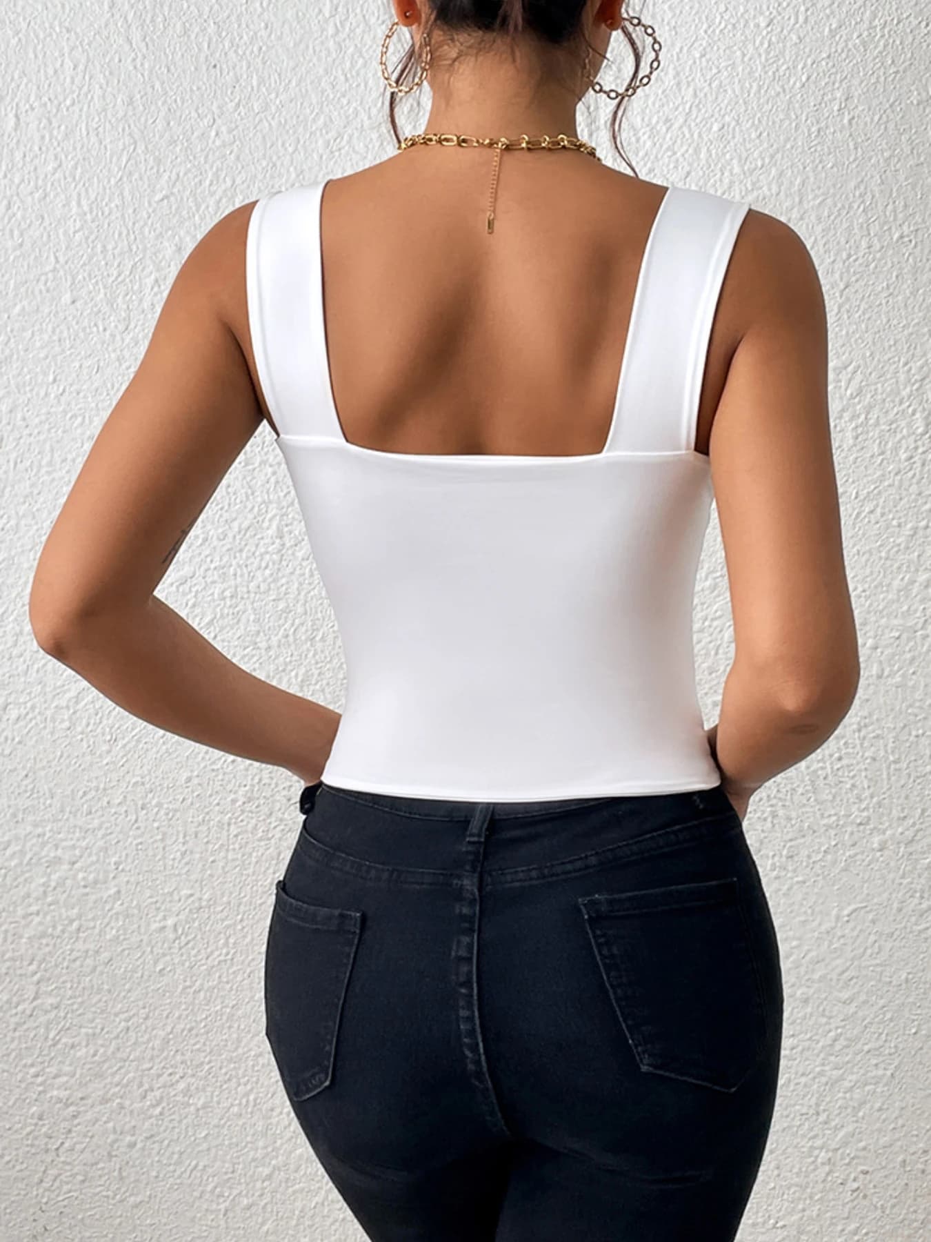 Débardeur à col carré à larges bretelles pour femmes, haut court d'été, couleur unie, Tube à la mode