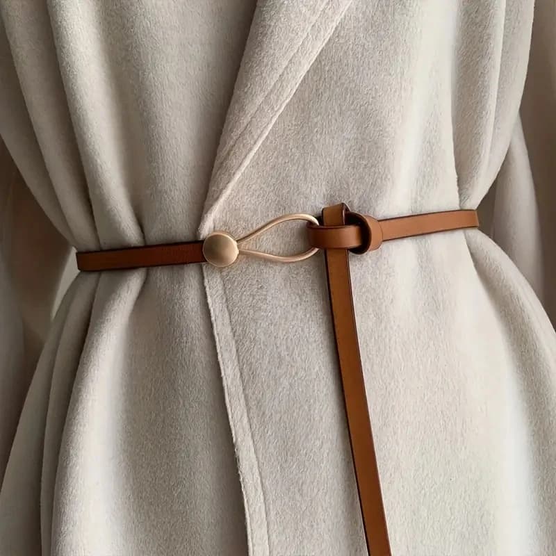 Ceinture nouée vintage sans trou pour femme, ceinture en cuir PU, document solide, environnement déc