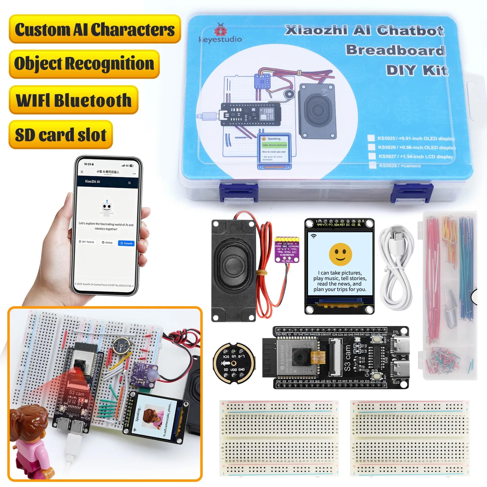 Kit DIY de chatbot IA Xiao Zhi avec caméra ESP32-S3, assistant vocal, robot, haut-parleur intelligen