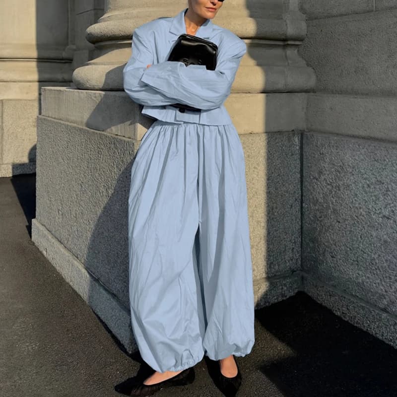 Ensembles de chemises à col en V boutonnées et pantalons à jambes larges pour femmes, printemps-été,