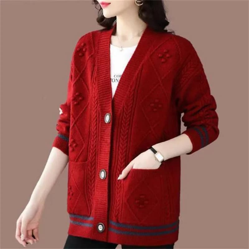 Pull-over ample à col en v pour femme, chandail ample, manteau, nouvelle collection automne et hiver