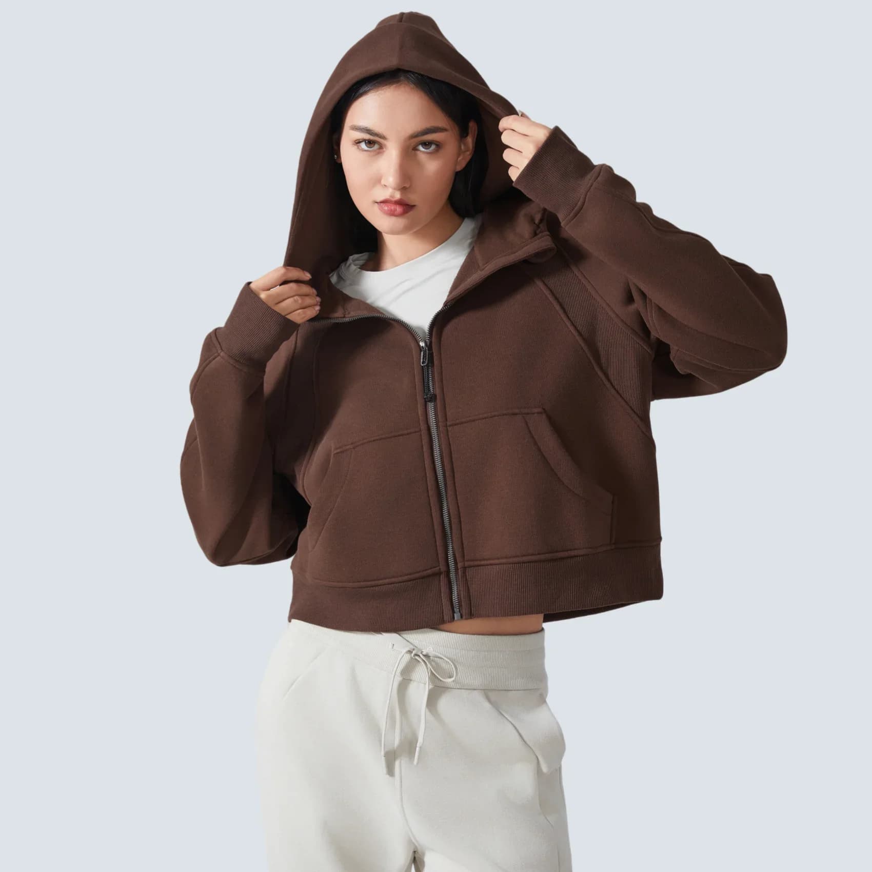 Sweat-shirt à Capuche avec Fermeture Éclair Complète pour Femme, Vêtement d'Hiver Chaud, Manteau de 