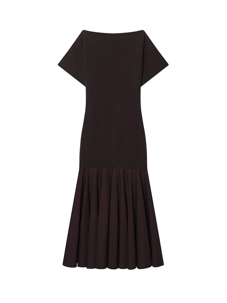 HH 2026 Robe midi plissée unie pour femme, mode été, avec fermeture éclair latérale, manches courtes