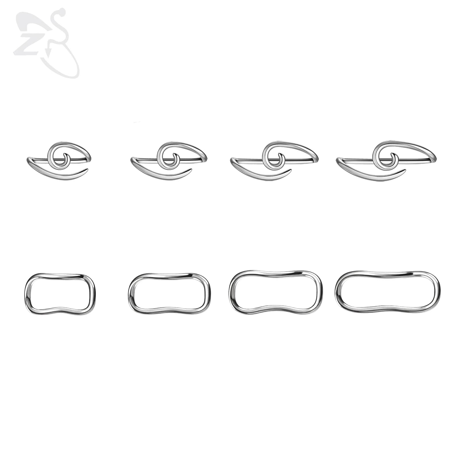 ZS 1PC 16G 925 argent crochet intérieur crochet extérieur anneau à sourcils pont en spirale nez Stud