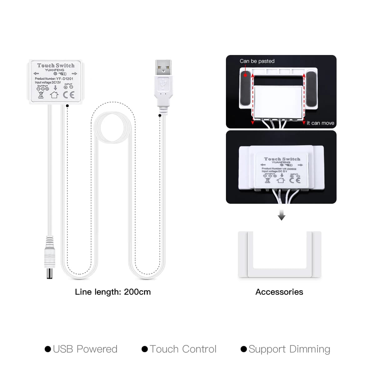 Bande lumineuse LED USB avec capteur tactile 5V COB fita led pour miroir de maquillage rétro-éclaira