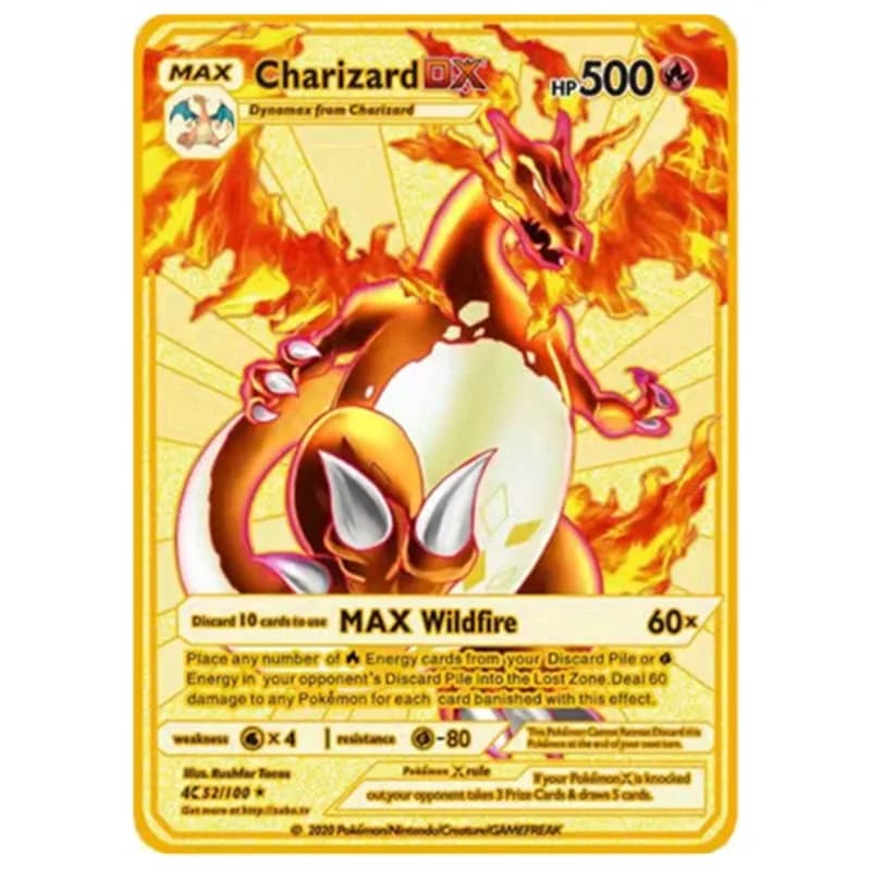 Collection de cartes de jeu Pokémon en métal, figurines d'anime, Charizard, Pikachu, Blastoise, Mewt