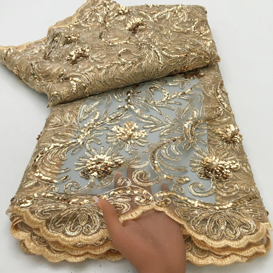 Tissu en dentelle de tulle bleu à sequins, broderie de luxe française pour robe de mariée, tissu en 