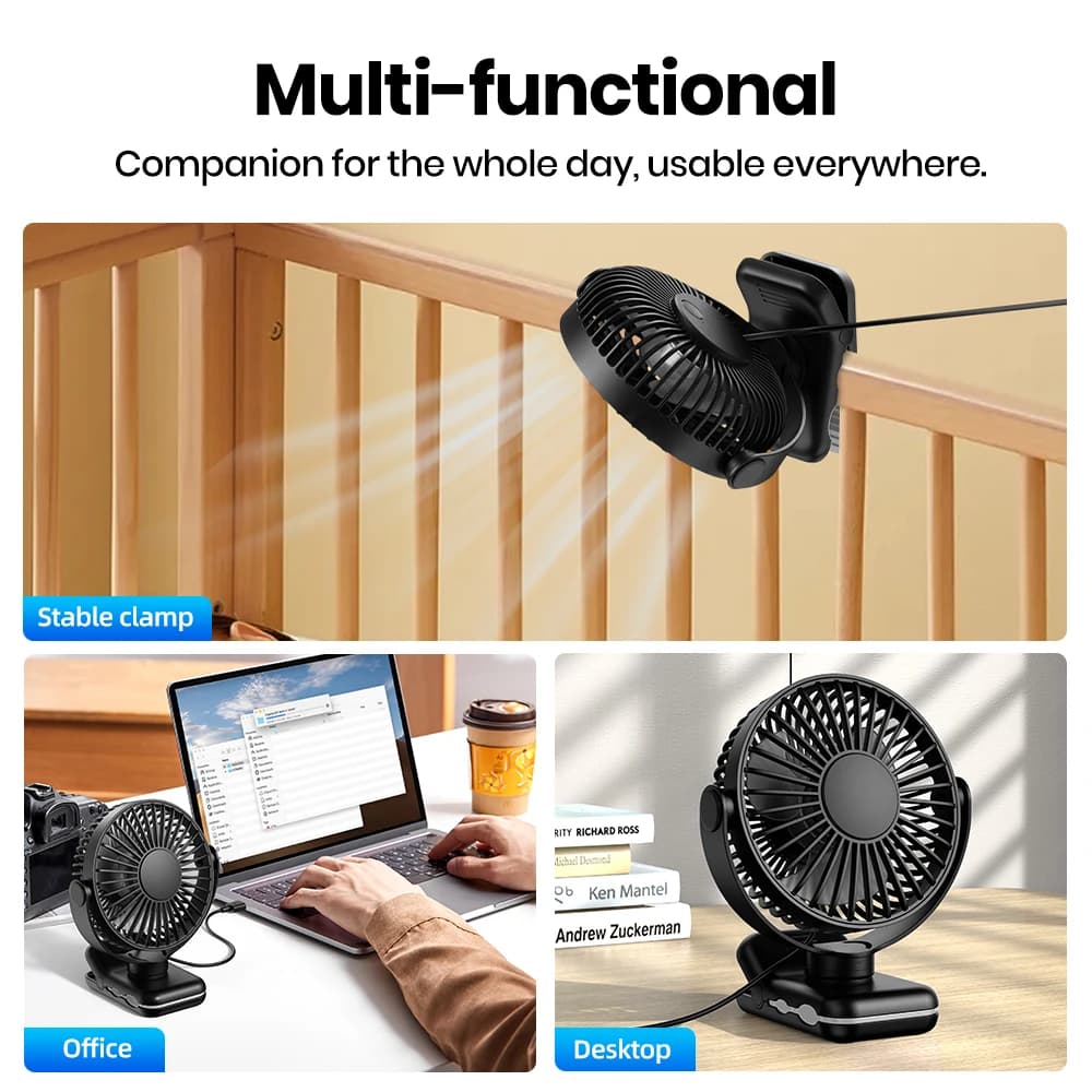 TOPK Mini ventilateur portable à clipser, ventilateur de bureau USB, vent silencieux à 3 vitesses 72