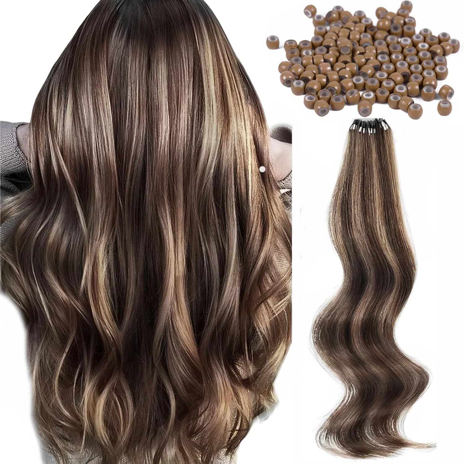 Nano anneaux en Silicone de 3mm, 500 pièces, anneaux en cuivre avec perles de cheveux doublées de Si