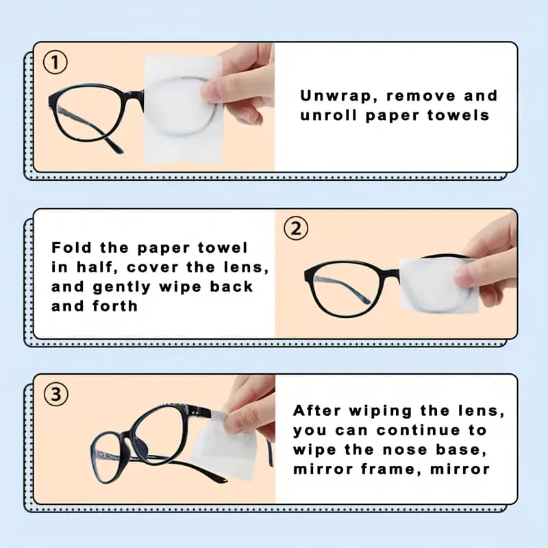 100 lingettes nettoyantes jetables pour lunettes - emballées individuellement, adaptées aux lunettes