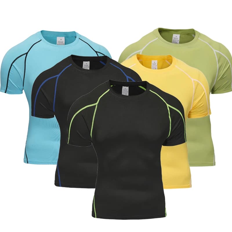 T-shirt de course pour hommes, vêtements de Sport d'été, slim, Gym, Fitness, hauts de Sport, collant