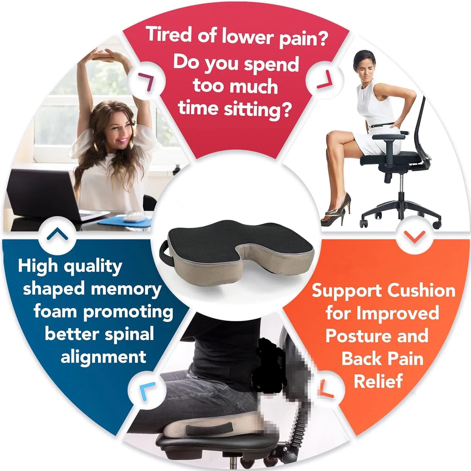 Coussin de siège ergonomique résistant à la pression et respirant avec remplissage à récupération le