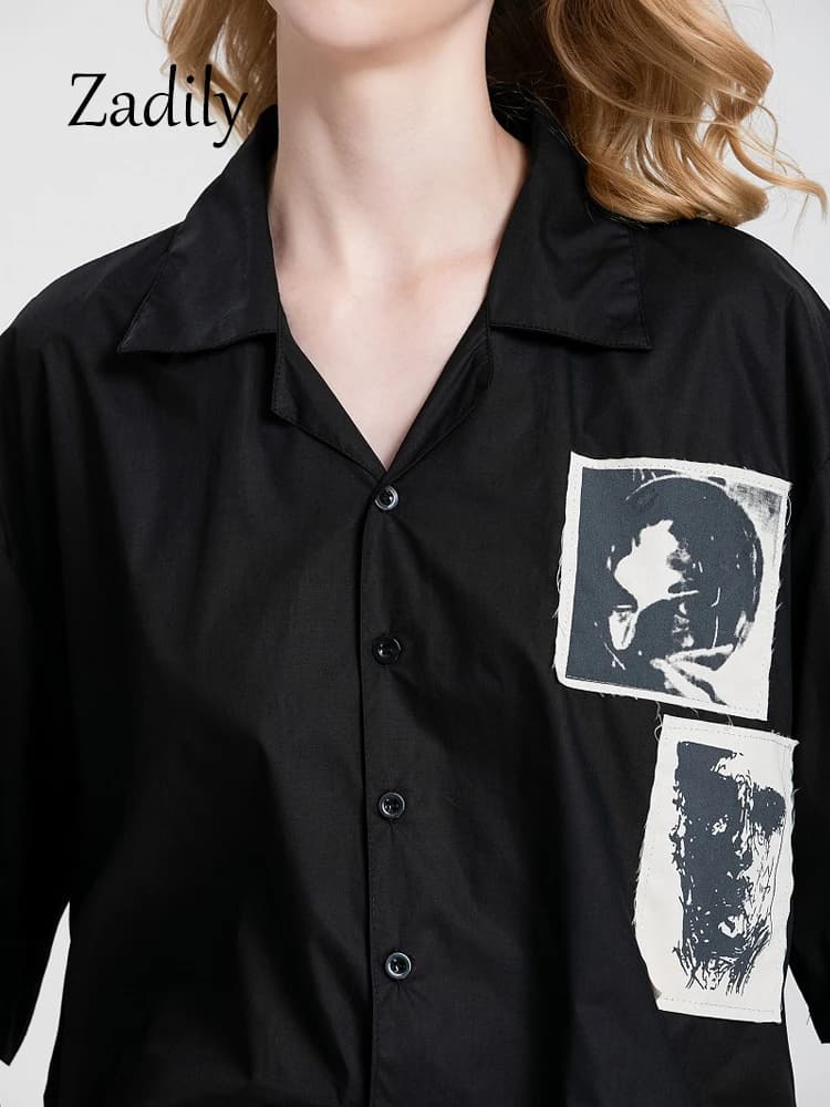 Zadily 2025 été Y2k chemise à manches courtes femmes Patch conçoit boutonné chemisier ample tunique 