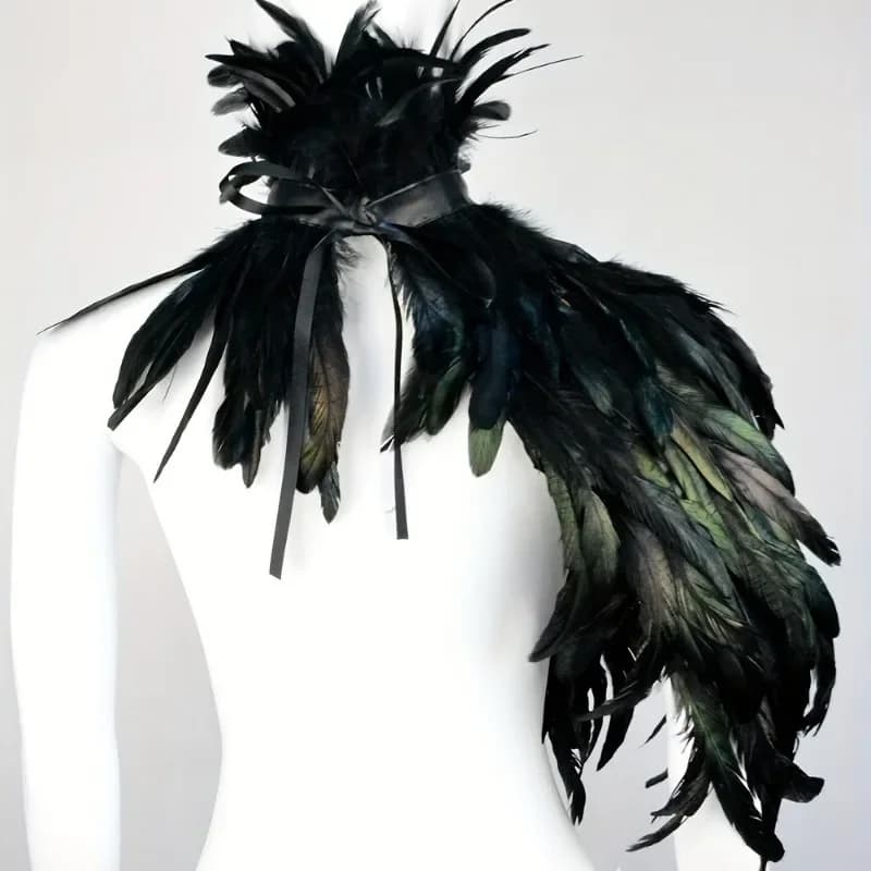 1pcs Gothic Black Feather Cape Cloak, Natural Feathers Halloween Christmas Costume Mysterious Cloak 