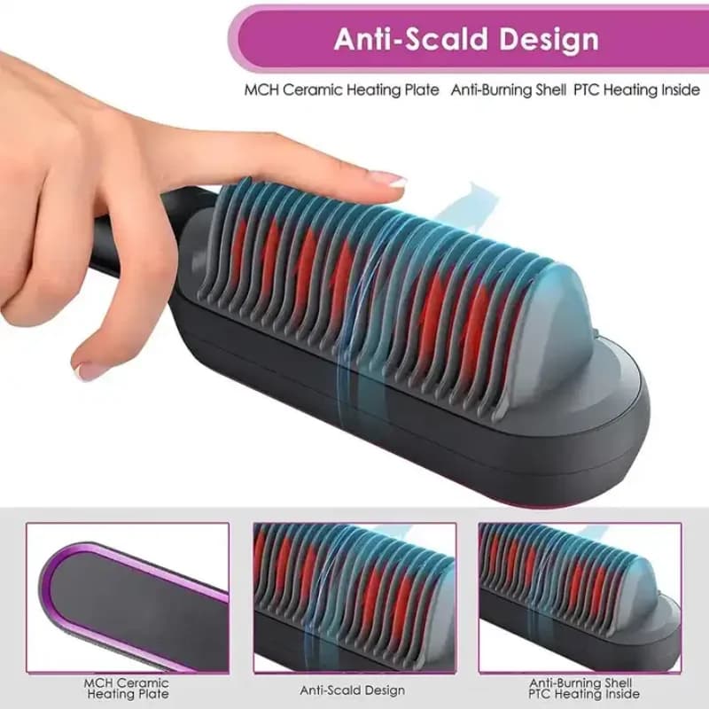 Brosse à lisser électrique PTC pour femme, sèche-cheveux en une étape, fer plat en céramique, peigne