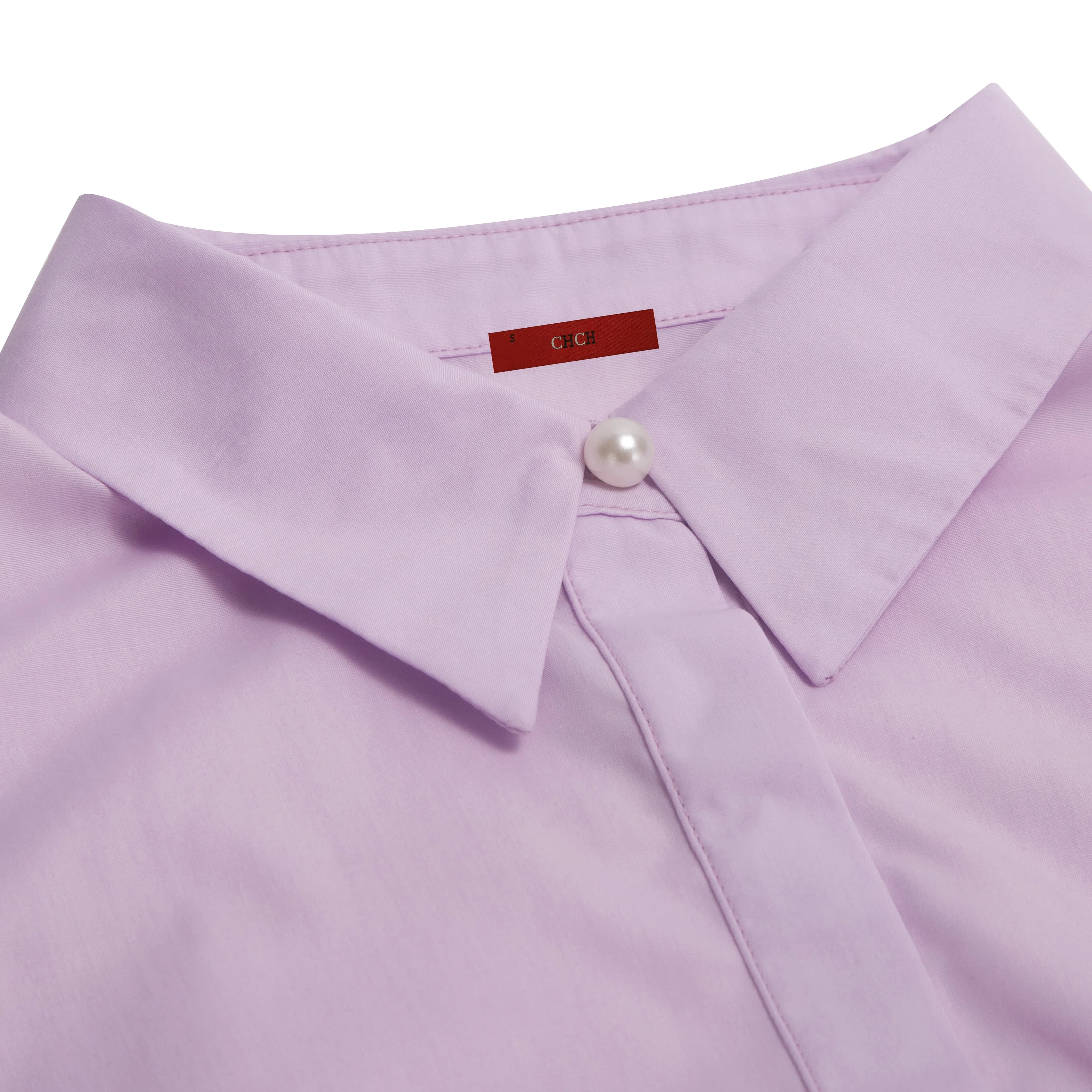 CHCH 2025 femmes robe été bureau dame élégante à manches longues couleur unie chemise robe d'été déc