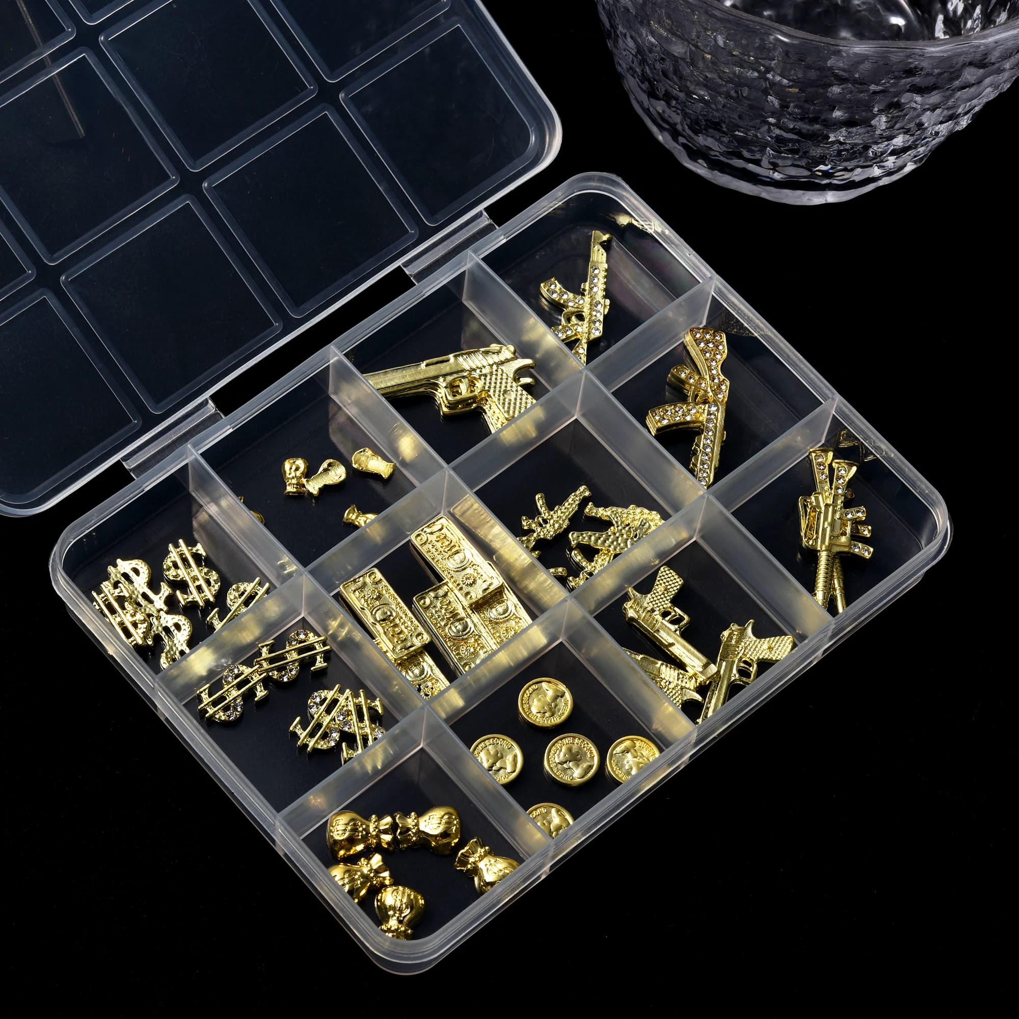 Accessoires professionnels pour ongles en alliage métallique Y2K, 12 grilles, petit signe d'argent d