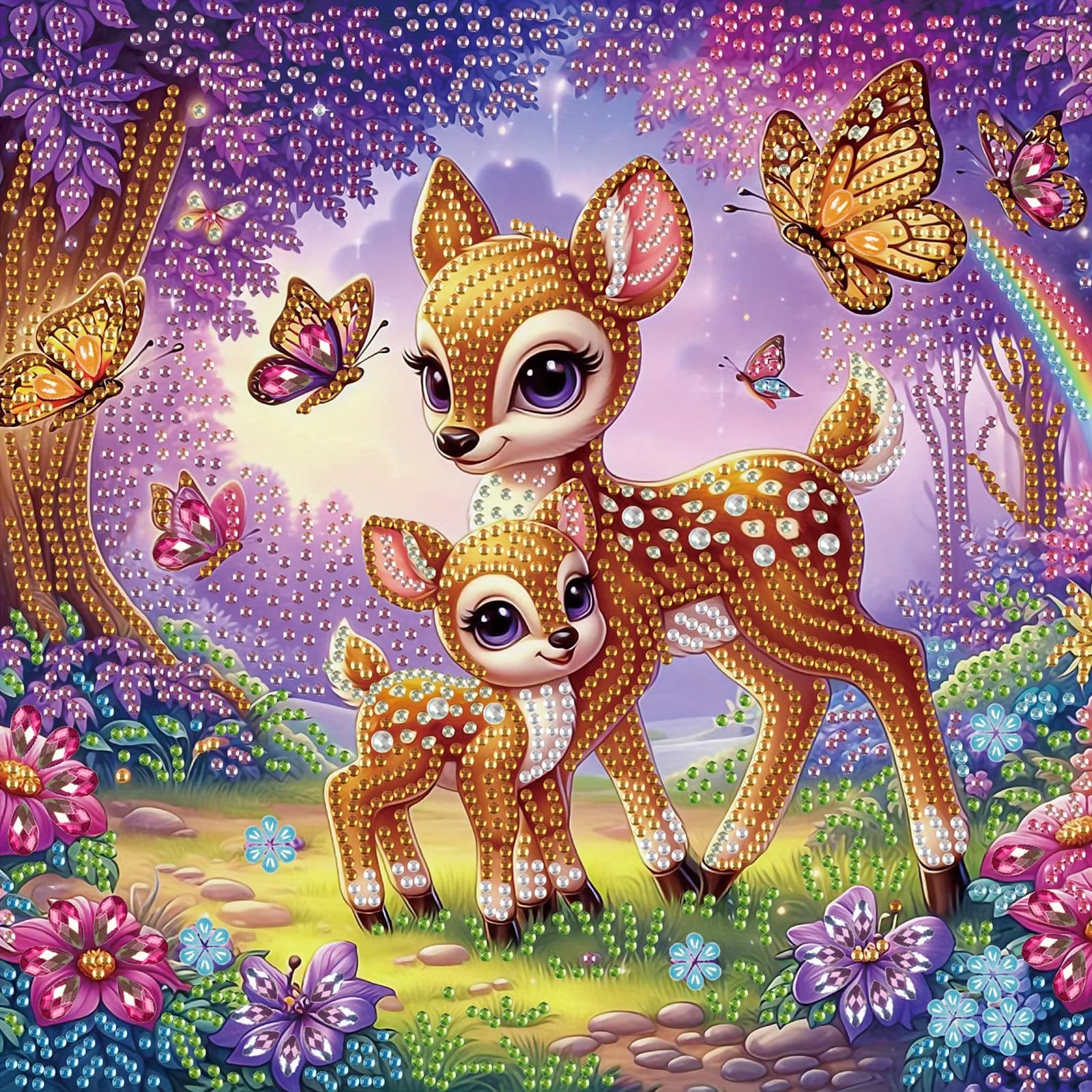 Kits d'art de diamant de forme spéciale 5D de cerf et de fleurs à faire soi-même pour débutants, Kit