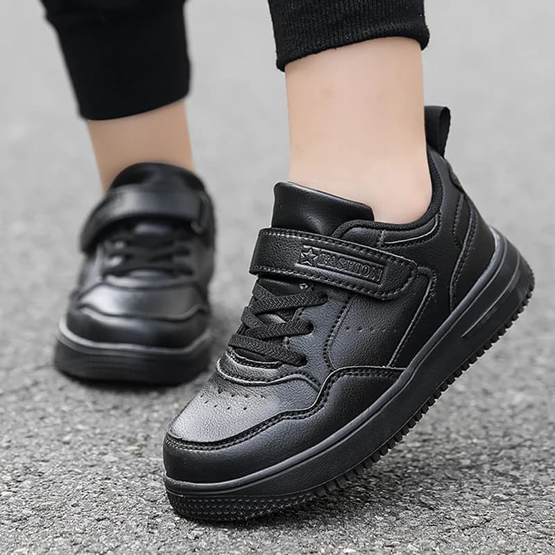 Noir enfants chaussures sport course décontracté marche étudiant mode nouveau cuir enfants baskets r
