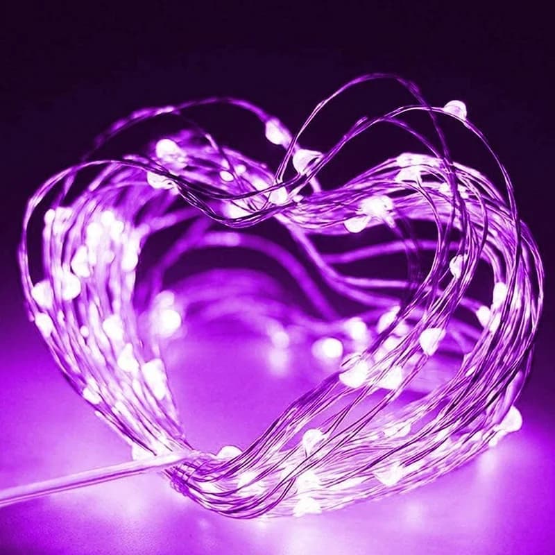 Guirlande lumineuse LED en fil de cuivre, USB, violet, rose, pour noël, mariage, fête d'anniversaire