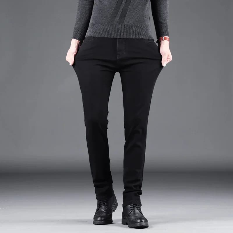 Jean Slim noir pur pour hommes, pantalon droit élastique, mode Business, loisirs, Vintage coréen, De