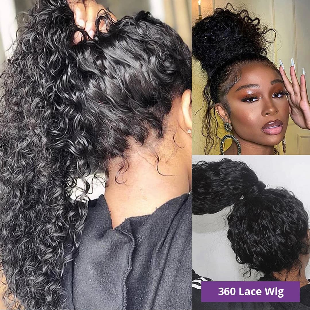 Perruque Full Lace Wig 360 naturelle bouclée, cheveux humains, Deep Water Wave, 13x4, 34 32 30 pouce