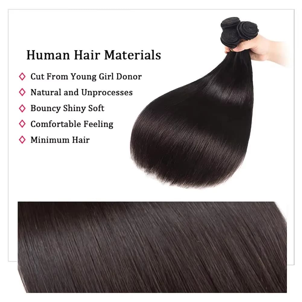 Extensions de cheveux brésiliens vierges Remy à double trame, lisses comme des baguettes, 26, 36, 40