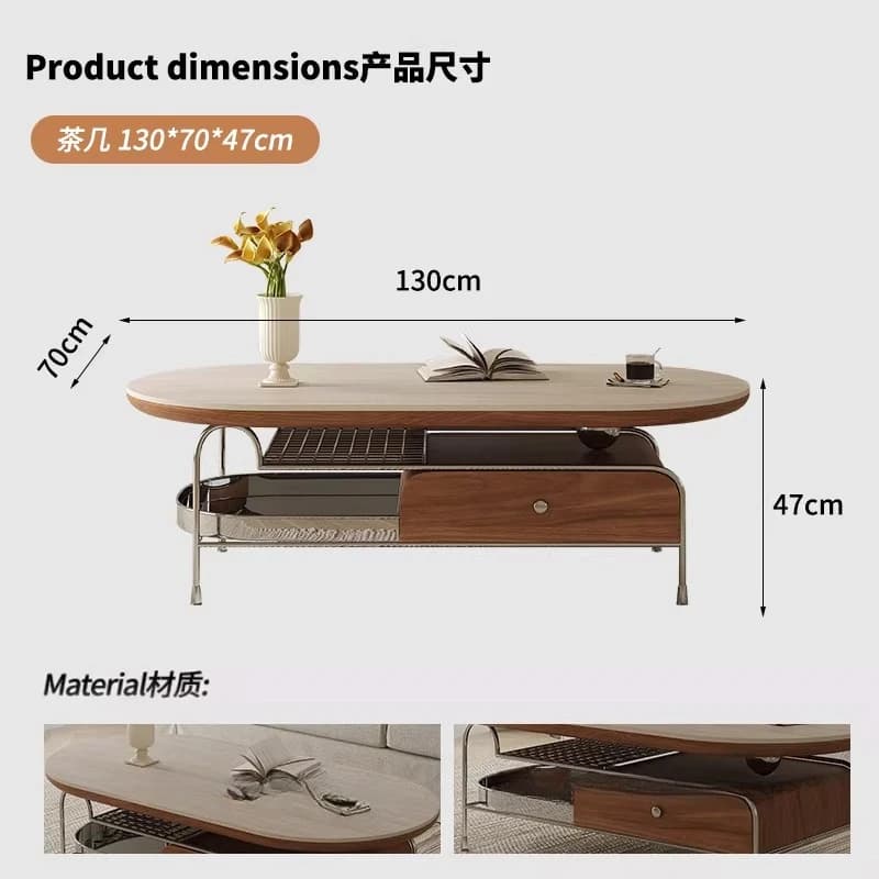 Nouvelle Table Basse Ovale 2026 avec Rangement, Table d'Appoint de Canapé Tendance, Table Centrale d