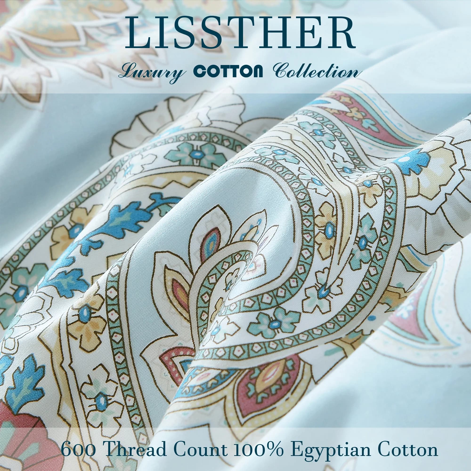 Ensemble de housses de sport en coton égyptien 600 TC 100%, sans noyau, motif floral de jardin bleu 