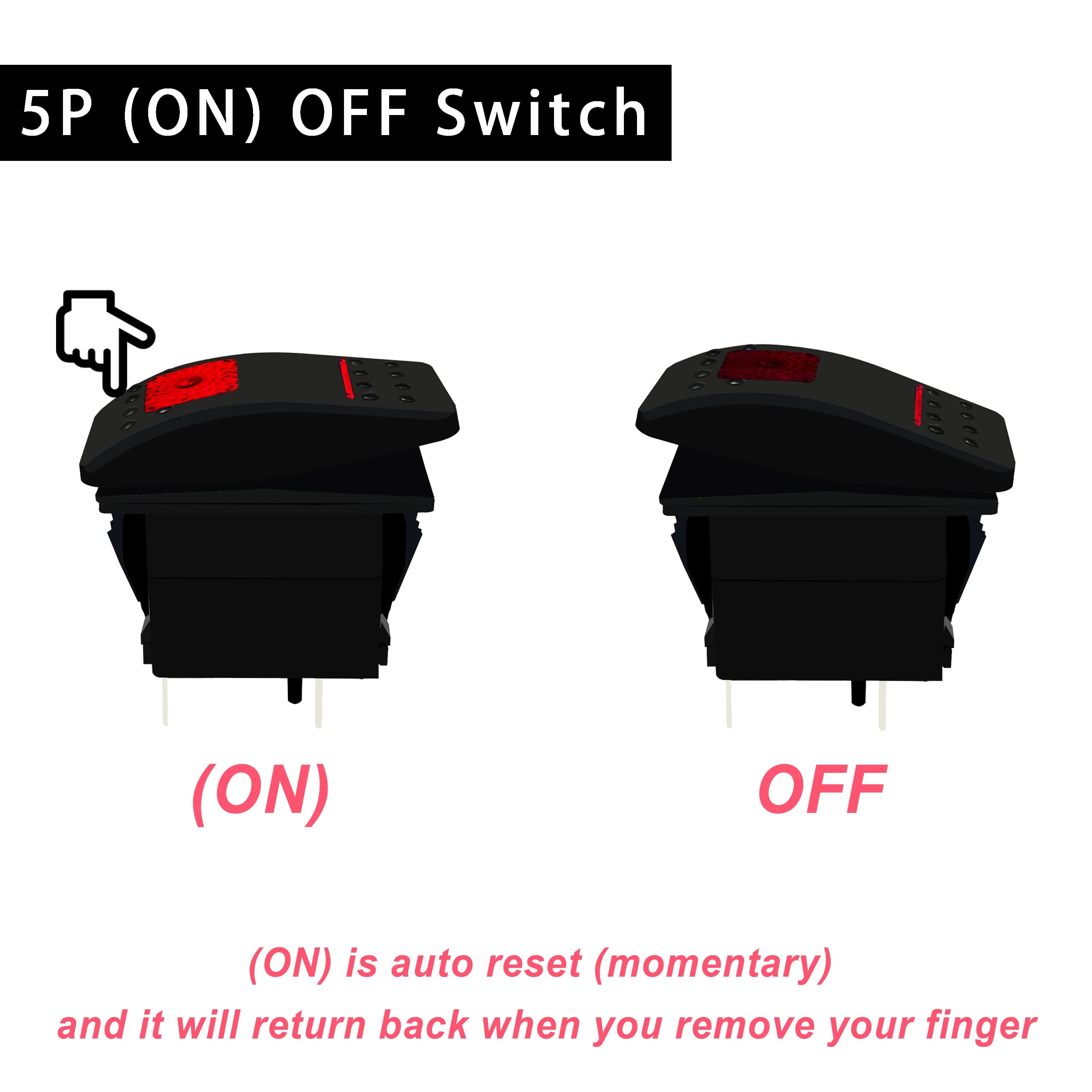 Klaxon interrupteur à bascule 12V rouge Led SPST 5 broches momentané (ON) OFF pour voiture bateau ma