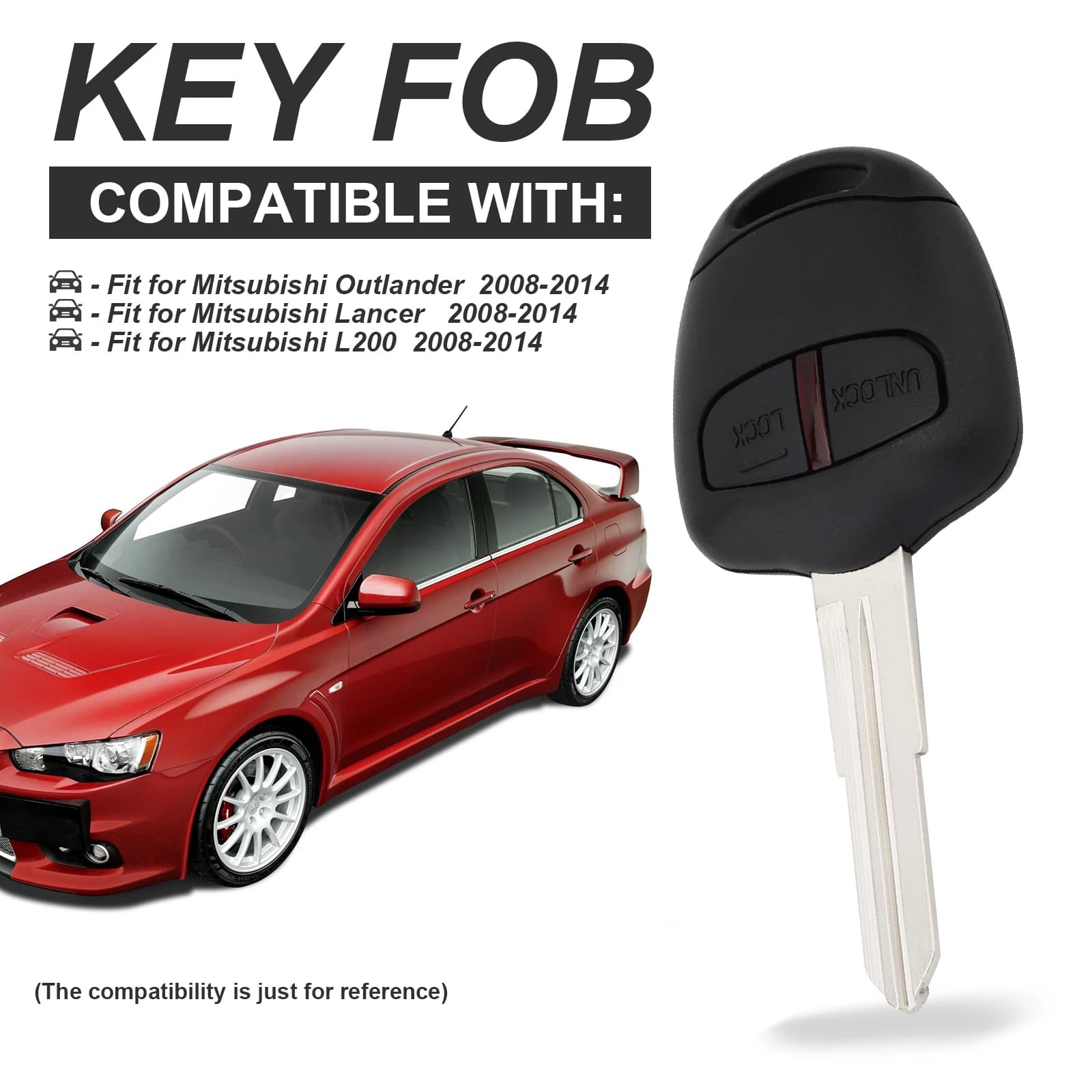 Clé télécommande à 2 boutons 433Mhz, avec puce ID46 et lame non coupée, pour MITSUBISHI Outlander/Pa